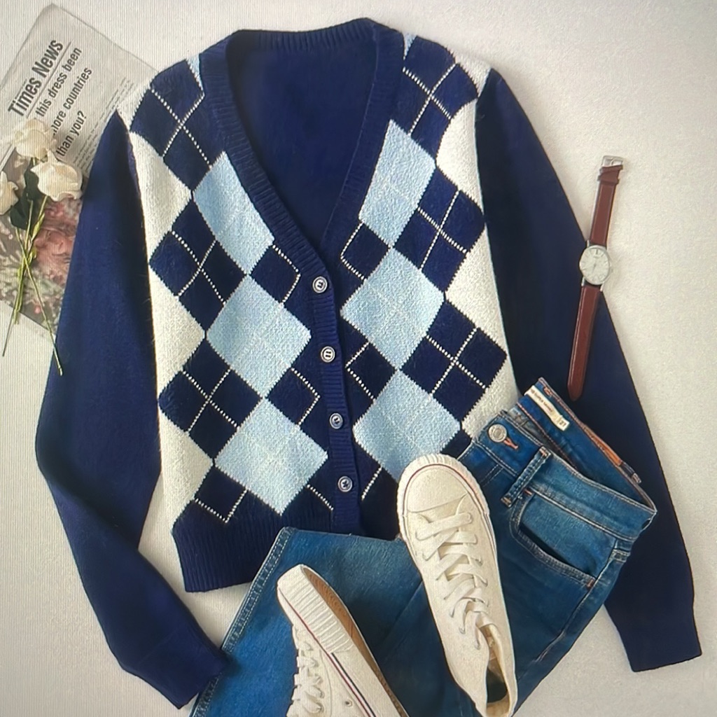 Argyle Pattern Button Cardigan
